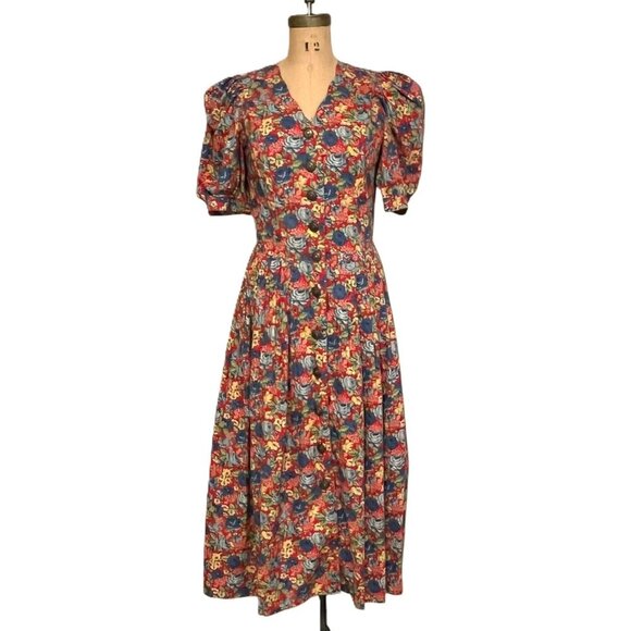 Vintage 90s dress floral print prairie, romantic cottagecore, granny 100% cotton - Picture 1 of 15